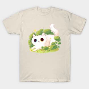 Cute white cat and flowers T-Shirt